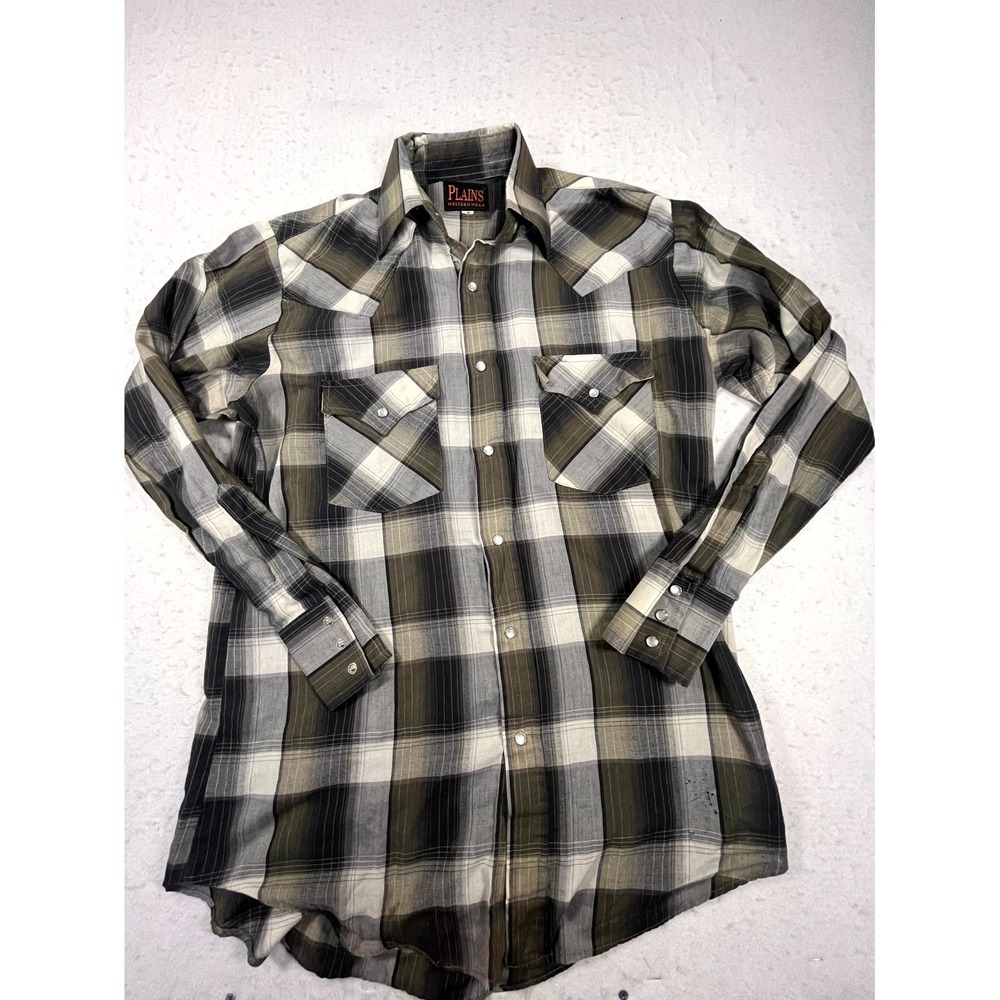Vintage Plains Western Shirt Mens Small Multicolor Plaid Yoke Pearl Snap Cowboy